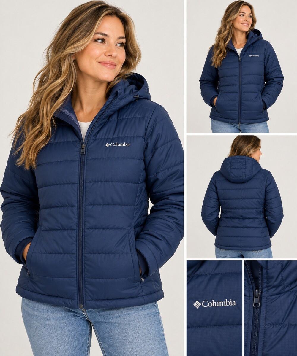 Columbia Women's Thermal Coil Hooded Navy Quilted Puffer Jacket Medium